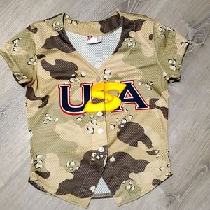 Vintage Victory Custom Athletic Jersey Military Print Buttons top size M